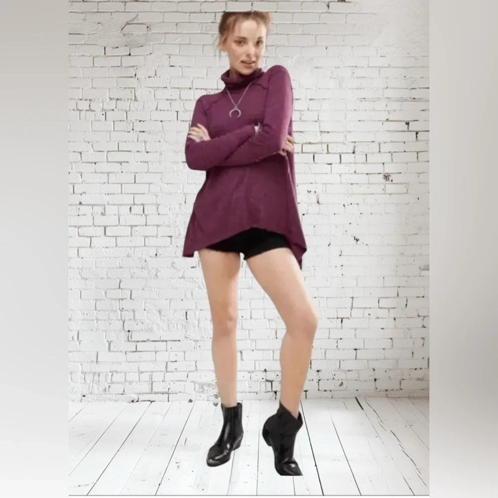 Free people funnel neck Plum pullover